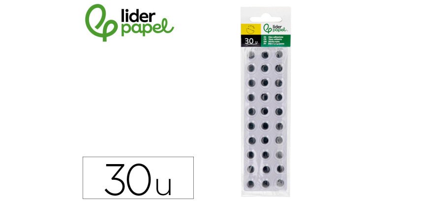 Ojo adhesivo liderpapel 12 mm blanco con pupila negra pack de 30 unidades