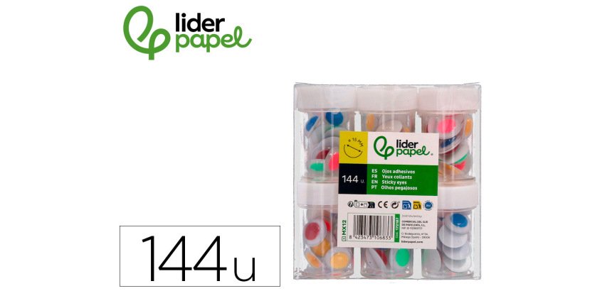 Ojo liderpapel 15 mm blanco con pupila de colores surtidos pack de 144 unidades