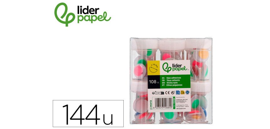 Ojo liderpapel 18 mm blanco con pupila de colores surtidos pack de 108 unidades