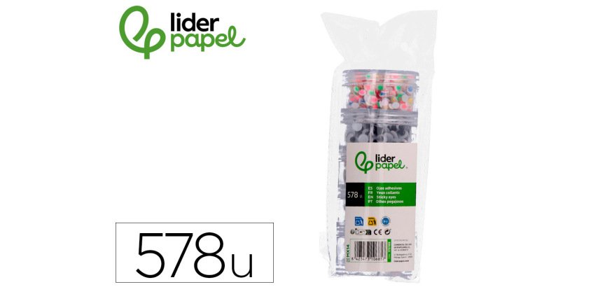 Ojo liderpapel tamaños y colores surtidos 5 botes adaptables con 578 unidades