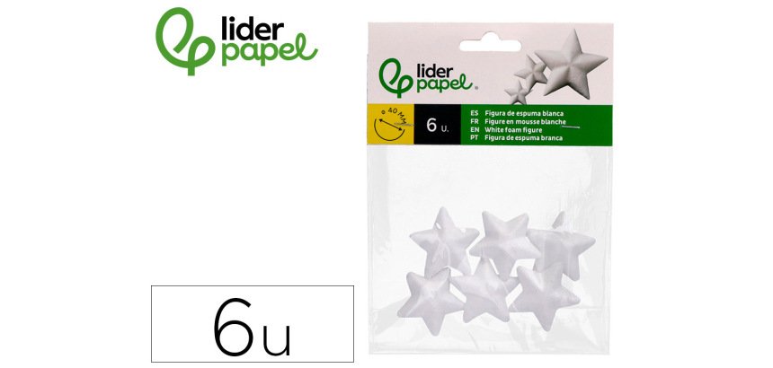Figura de espuma blanca liderpapel estrella de 4 cm bolsa con 6 unidades