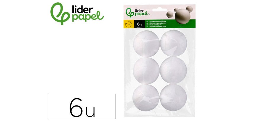 Figura de espuma blanca liderpapel bola de 7 cm bolsa con 6 unidades