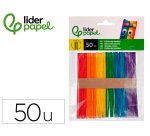 Palitos de madera liderpapel colores surtidos 11,4x1 cm bolsa con 50 unidades