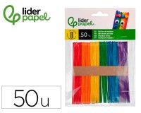 Palitos de madera liderpapel colores surtidos 11,4x1 cm bolsa con 50 unidades