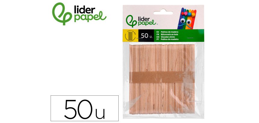 Palitos de madera liderpapel color natural 11,4 x 1 cm bolsa con 50 unidades