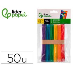 Palitos de madera liderpapel colores surtidos 15x1,8 cm bolsa con 50 unidades