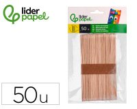 Palitos de madera liderpapel color natural 15 x 1,8 cm bolsa con 50 unidades