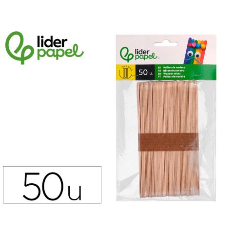 Palillo de madera liderpapel color natural 15 x 1,8 cm bolsa con 50 unidades