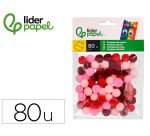 Pompones de colores liderpapel 1,5 cm tonalidades rojas bolsa con 80 unidades