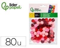Pompones de colores liderpapel 1,5 cm tonalidades rojas bolsa con 80 unidades