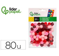 Pompones de colores liderpapel 1,5 cm tonalidades rojas bolsa con 80 unidades
