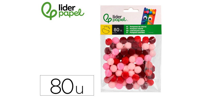 Pompones de colores liderpapel 1,5 cm tonalidades rojas bolsa con 80 unidades