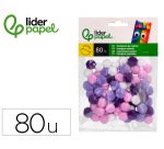 Pompones de colores liderpapel 1,5 cm tonalidades violeta bolsa con 80 unidades
