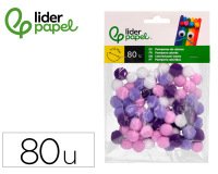 Pompones de colores liderpapel 1,5 cm tonalidades violeta bolsa con 80 unidades