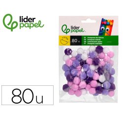 Pompones de colores liderpapel 1,5 cm tonalidades violeta bolsa con 80 unidades