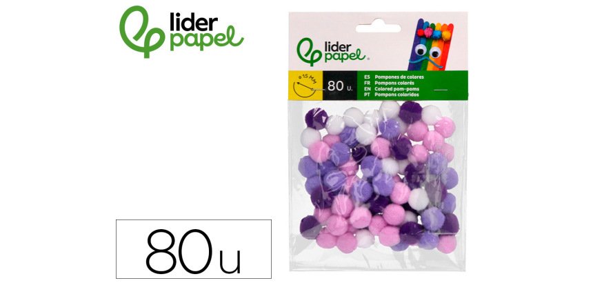 Pompones de colores liderpapel 1,5 cm tonalidades violeta bolsa con 80 unidades