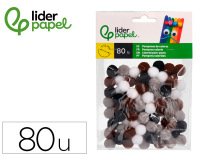 Pompones de colores liderpapel 1,5 cm tonalidades neutras bolsa con 80 unidades