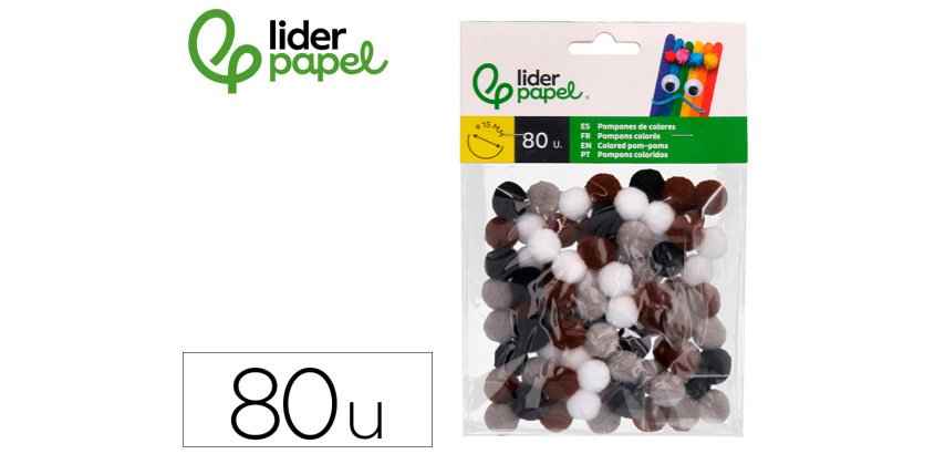 Pompones de colores liderpapel 1,5 cm tonalidades neutras bolsa con 80 unidades