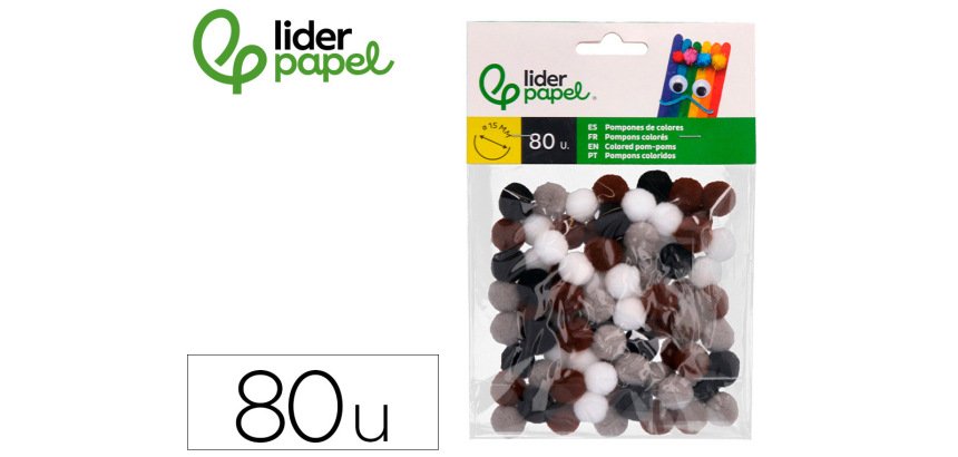 Pompones de colores liderpapel 1,5 cm tonalidades neutras bolsa con 80 unidades
