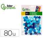 Pompones de colores liderpapel 1,5 cm tonalidades azules bolsa con 80 unidades