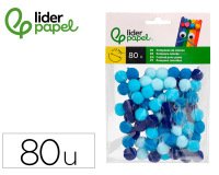 Pompones de colores liderpapel 1,5 cm tonalidades azules bolsa con 80 unidades