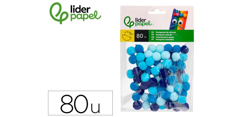 Pompones de colores liderpapel 1,5 cm tonalidades azules bolsa con 80 unidades