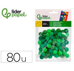 Pompones de colores liderpapel 1,5 cm tonalidades verdes bolsa con 80 unidades