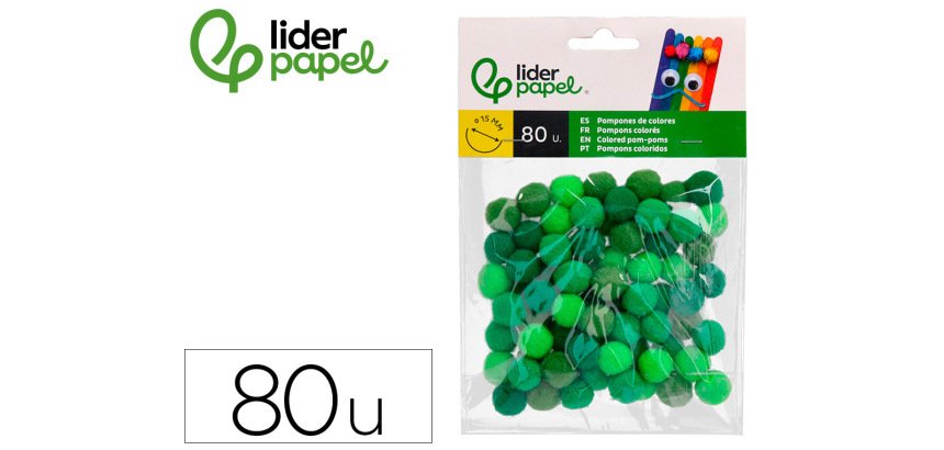 Pompones de colores liderpapel 1,5 cm tonalidades verdes bolsa con 80 unidades