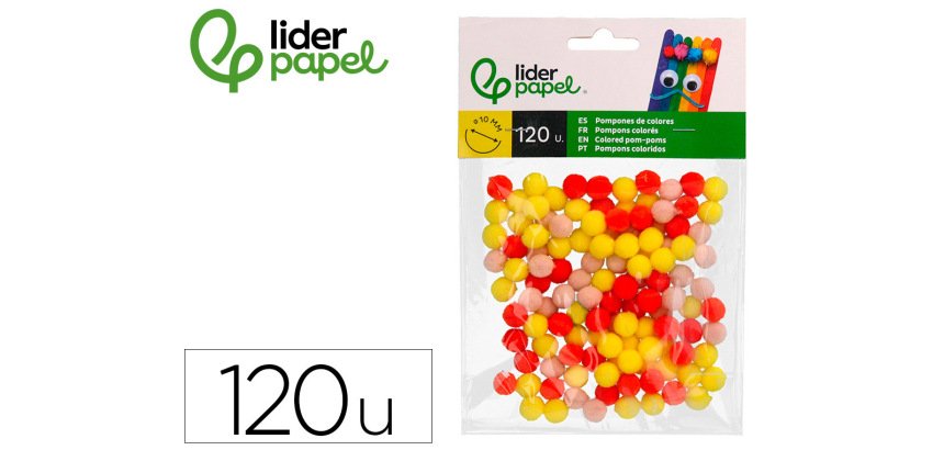 Pompones de colores liderpapel 1 cm tonalidades calidas bolsa con 120 unidades