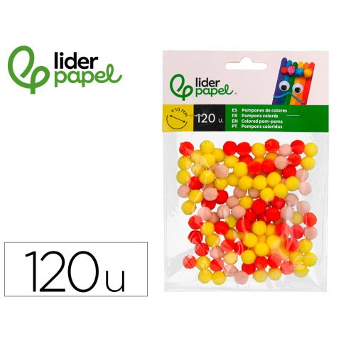 Pompones de colores liderpapel 1 cm tonalidades calidas bolsa con 120 unidades