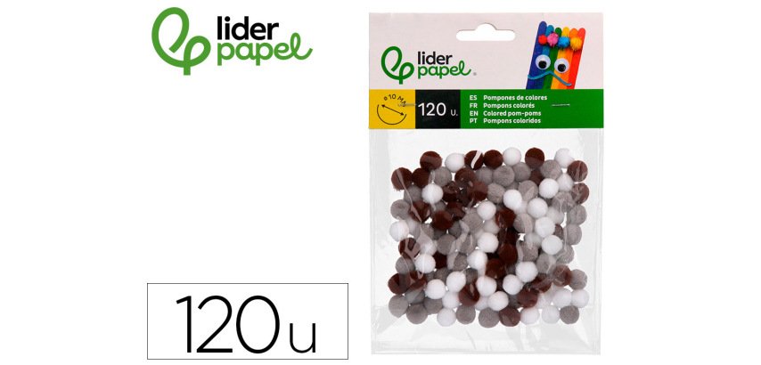 Pompones de colores liderpapel 1 cm tonalidades neutras bolsa con 120 unidades