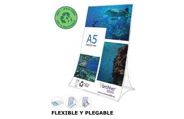 Expositor sobremesa archivo 2000 plegable pet 100% reciclable din a5 vertical transparente 90x150x210 mm