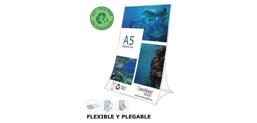Expositor sobremesa archivo 2000 plegable pet 100% reciclable din a5 vertical transparente 90x150x210 mm