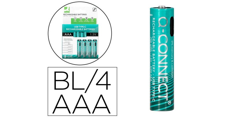 Pila q-connect aaa recargable por usb-c blister de 4 unidades