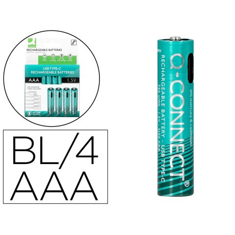 Pila q-connect aaa recargable por usb-c blister de 4 unidades