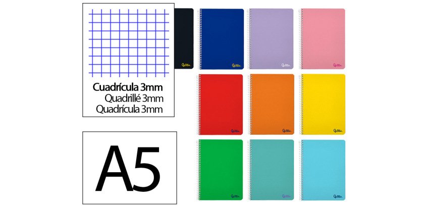 Cuaderno espiral liderpapel a5 smart tapa blanda 80h 75gr cuadro 3mm con margen colores surtidos