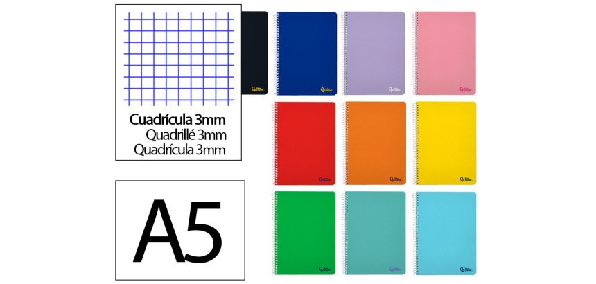 Cuaderno espiral liderpapel a5 smart tapa blanda 80h 75gr cuadro 3mm con margen colores surtidos