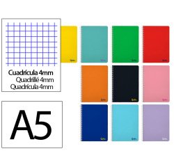 Cuaderno espiral liderpapel a5 smart tapa blanda 40h 75gr cuadro 4mm con margen colores surtidos