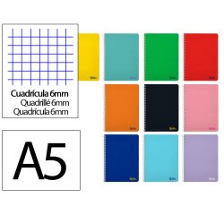 Cuaderno espiral liderpapel a5 smart tapa blanda 80h 75gr cuadro 6mm con margen colores surtidos
