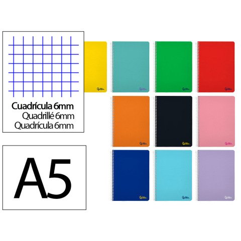 Cuaderno espiral liderpapel a5 smart tapa blanda 80h 75gr cuadro 6mm con margen colores surtidos