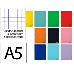 Cuaderno espiral liderpapel a5 smart tapa blanda 80h 75gr cuadro 8mm con margen colores surtidos