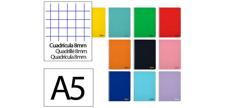 Cuaderno espiral liderpapel a5 smart tapa blanda 80h 75gr cuadro 8mm con margen colores surtidos