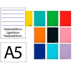 Cuaderno espiral liderpapel din a5 smart tapa blanda 80h 75gr horizontal 8mm con margen colores surtidos