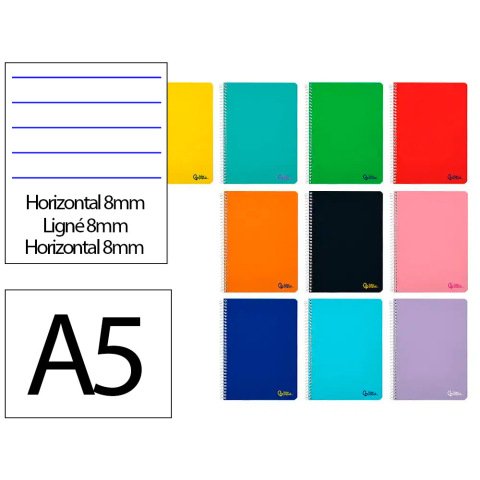 Cuaderno espiral liderpapel a5 smart tapa blanda 80h 75gr horizontal 8mm con margen colores surtidos