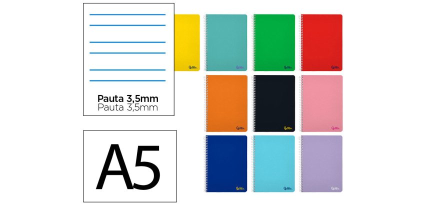 Cuaderno espiral liderpapel a5 smart tapa blanda 80h 75gr pauta 3,5mm con margen colores surtidos
