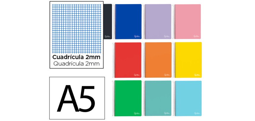 Cuaderno espiral liderpapel a5 smart tapa blanda 80h 75gr milimetrado 2mm colores surtidos
