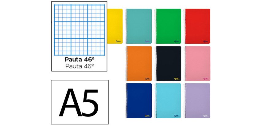 Cuaderno espiral liderpapel a5 smart tapa blanda 80h 75gr rayado nº46 colores surtidos