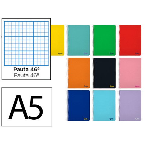 Cuaderno espiral liderpapel a5 smart tapa blanda 80h 75gr rayado nº46 colores surtidos