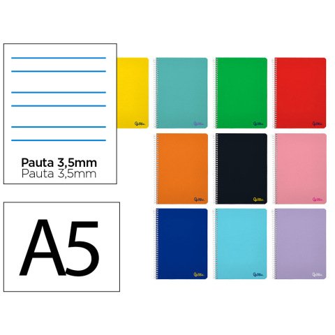 Cuaderno espiral liderpapel a5 smart tapa blanda 80h 75gr rayado montessori 3,5mm colores surtidos