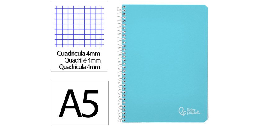 Cuaderno espiral liderpapel a5 witty tapa dura 80h 90gr cuadro 4mm con margen color azul